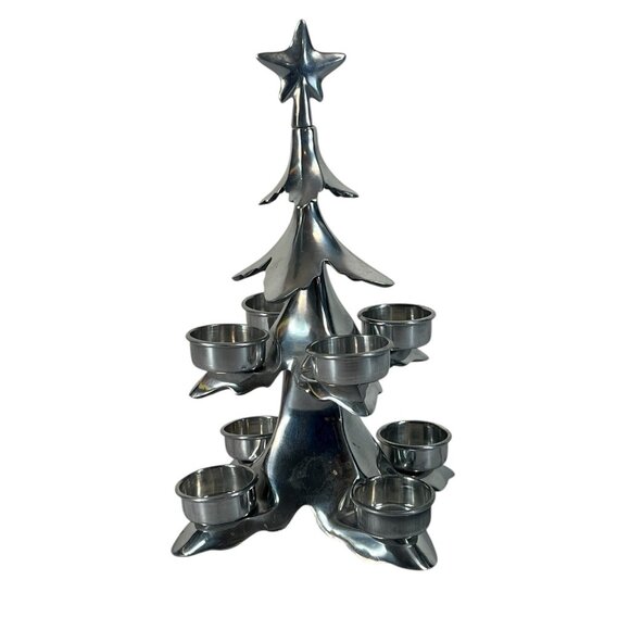 vintage Pottery Barn 11" Tall Crome Christmas Tree 8 Votive Candle Holder - Picture 7 of 8
